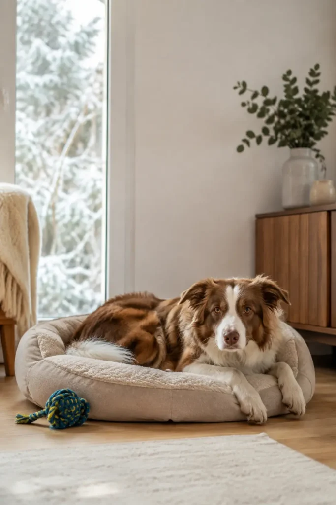 Jeux d’intérieur pour chien dans un salon français sécurisé