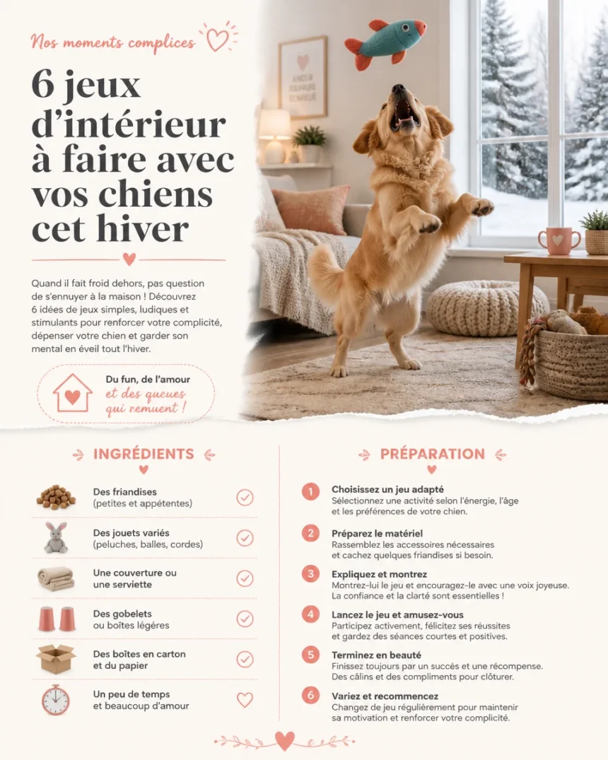 Jeux d'intérieur d'hiver pour chiens avec leurs maîtres, activités amusantes