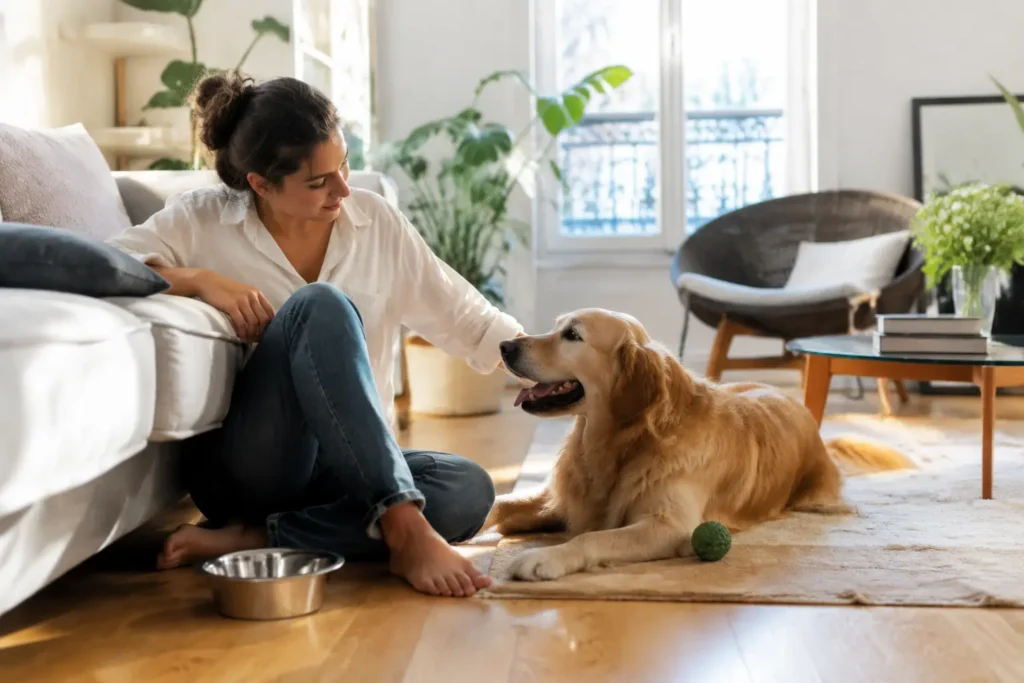 Femme renouvelant l’eau de son chat dans le cadre de sa routine quotidienne