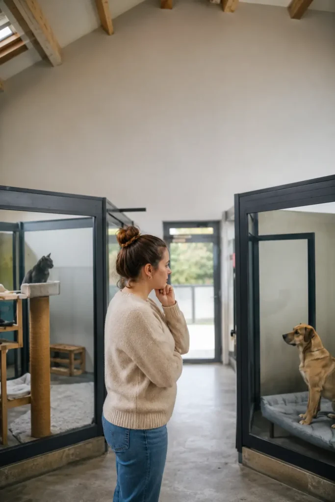 Personne évaluant son mode de vie avant de choisir un animal
