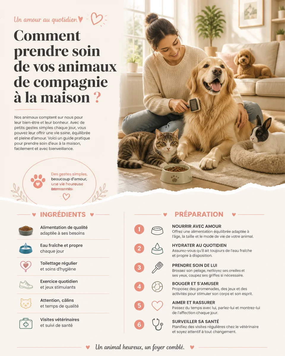 Un propriétaire prenant soin de ses animaux de compagnie à la maison.