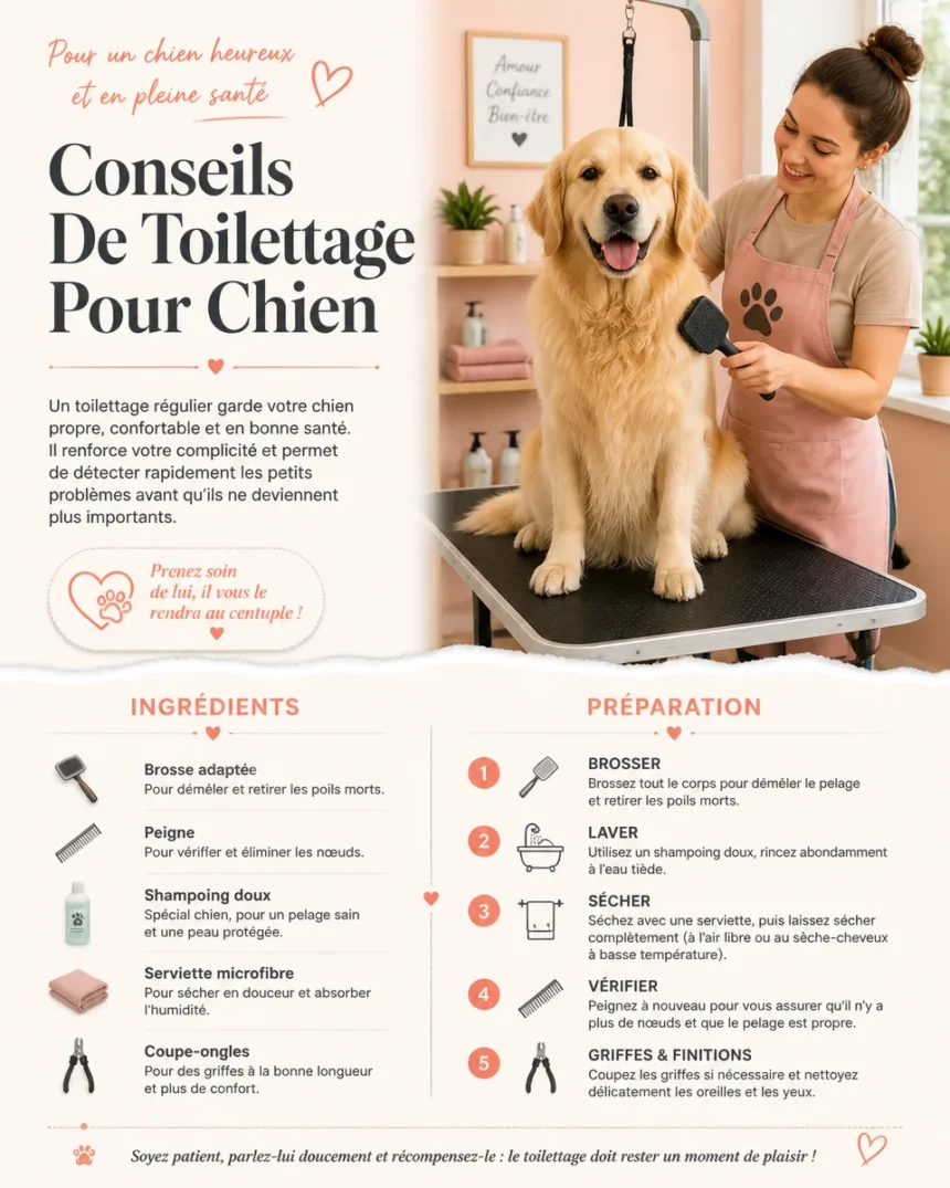 Toilettage du chien avec un brossage doux à la maison