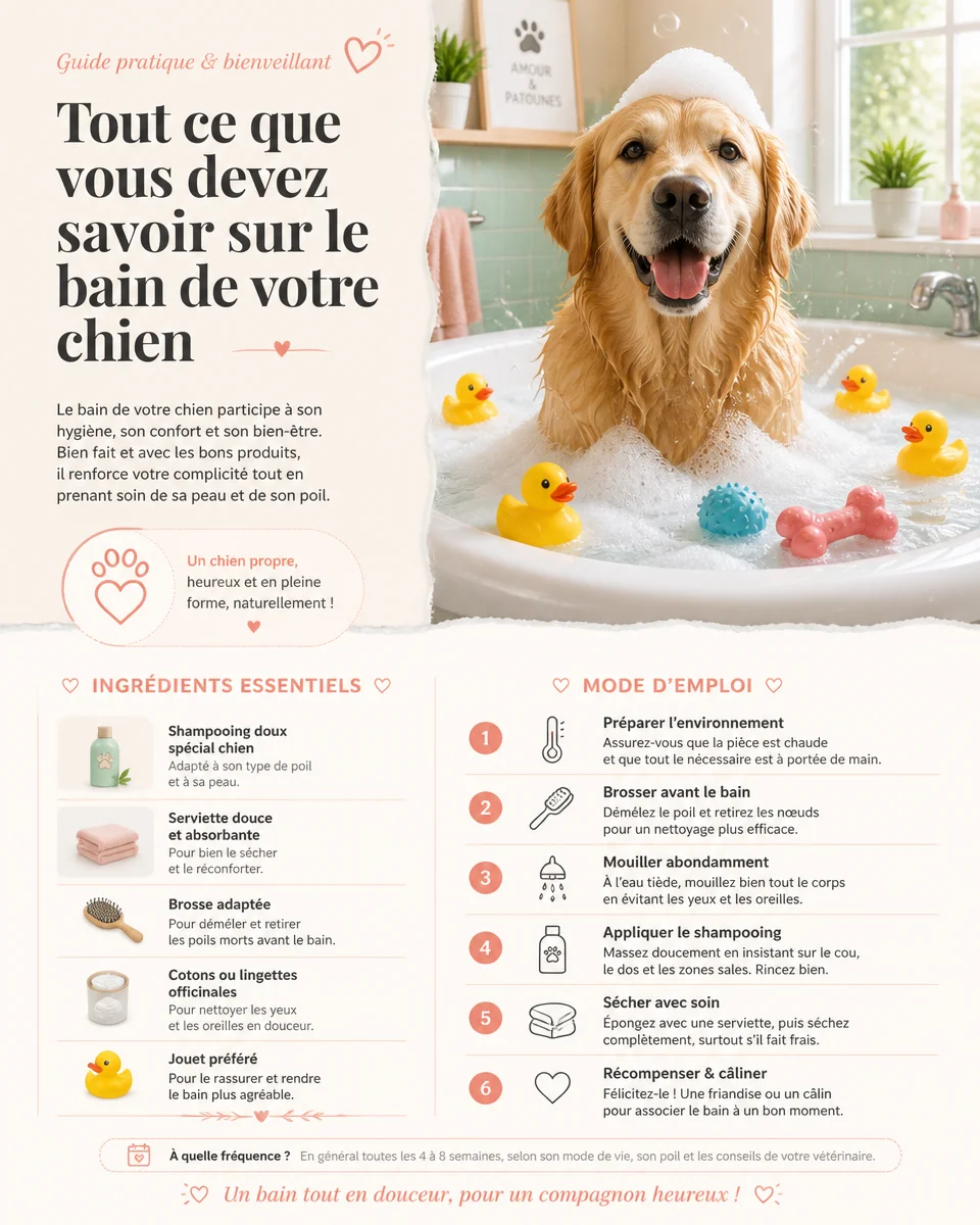 Conseils pour donner un bain à votre chien avec des techniques efficaces et agréables.