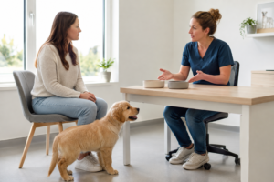 Consultation vétérinaire consacrée à la nutrition et à la croissance d’un chiot