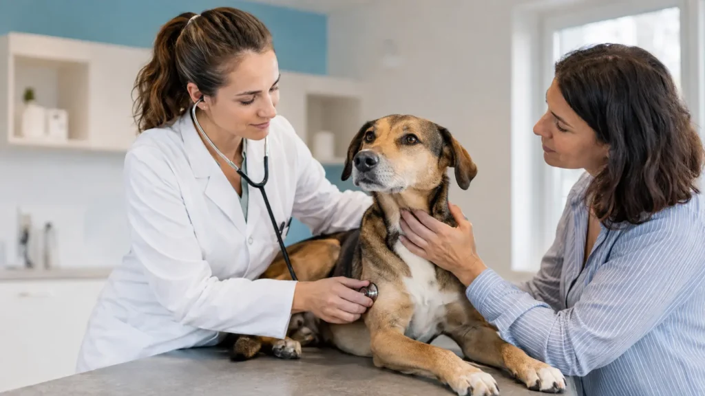 Propriétaire observant les signes de maladie chez le chien