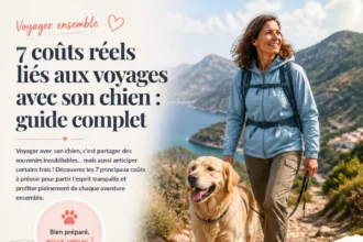 Un chien heureux en voyage avec son propriétaire, illustrant les coûts réels des voyages avec chien.