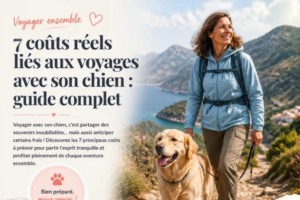 Un chien heureux en voyage avec son propriétaire, illustrant les coûts réels des voyages avec chien.