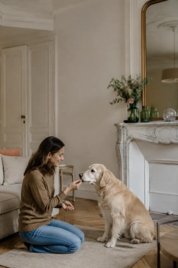Propriétaire actif partageant une promenade calme avec son chien