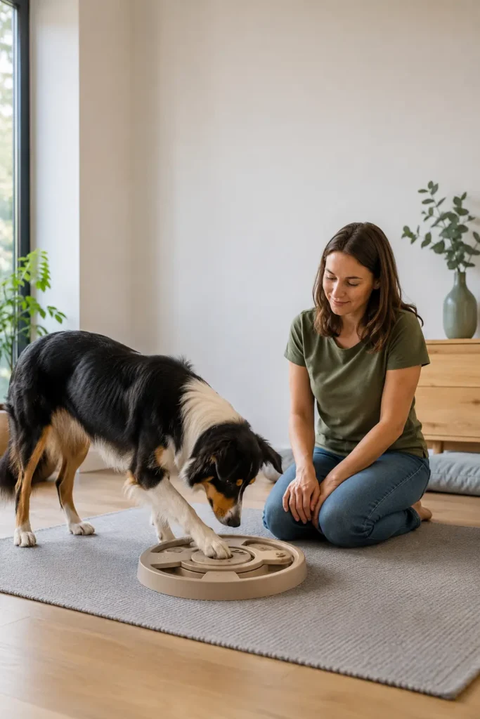 Petit parcours d’obstacles sécurisé pour chien à l’intérieur
