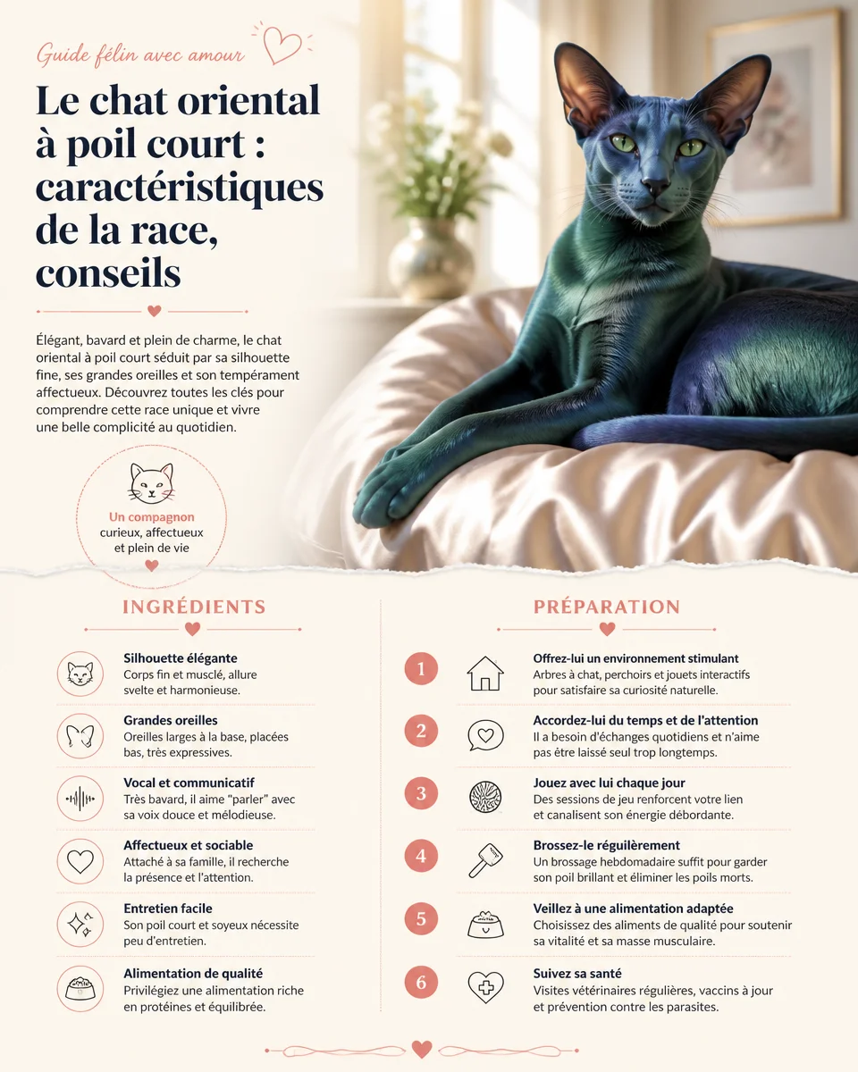 Chat oriental à poil court avec description des caractéristiques et conseils d'entretien