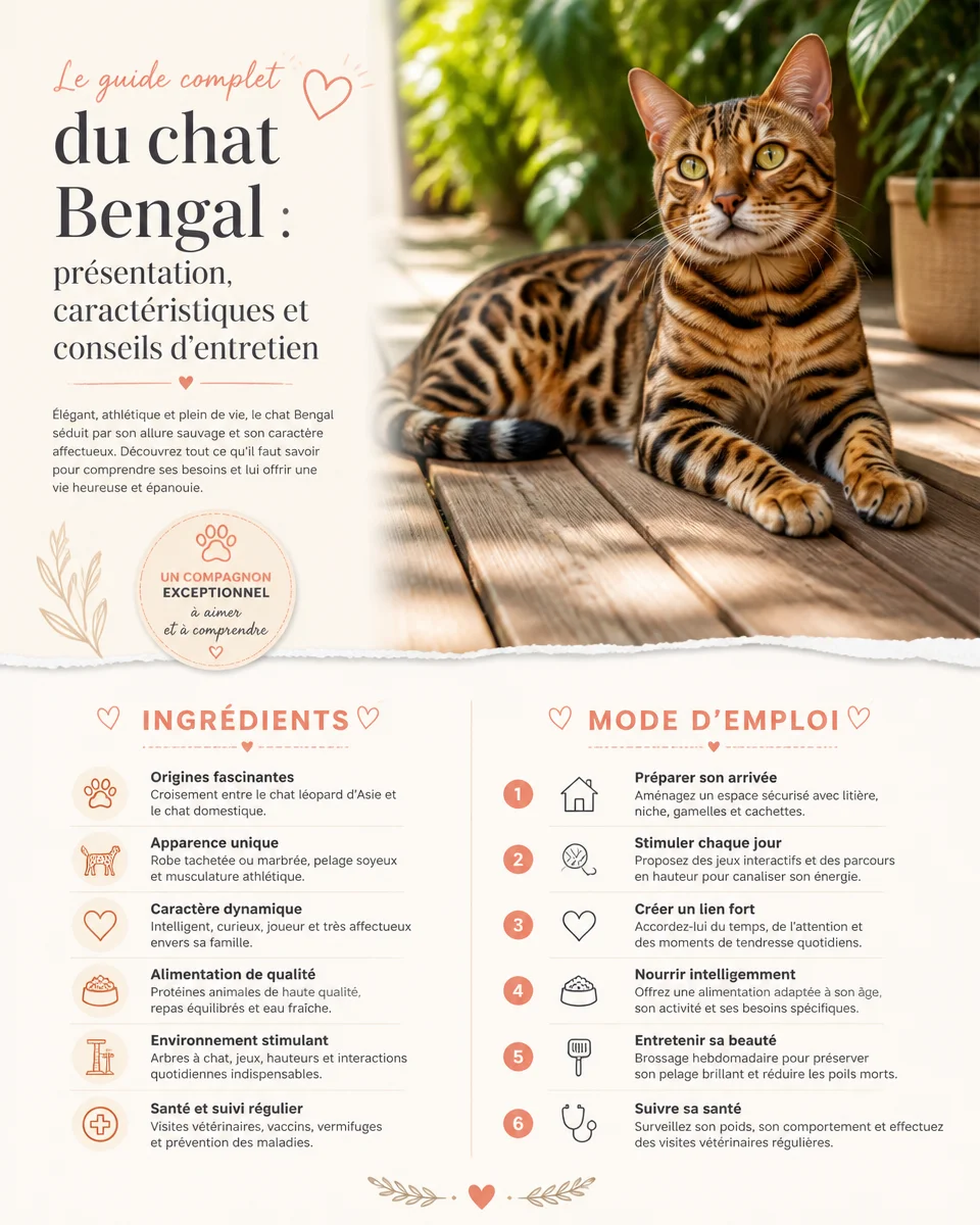 Guide complet sur le chat Bengal incluant ses caractéristiques et conseils d'entretien