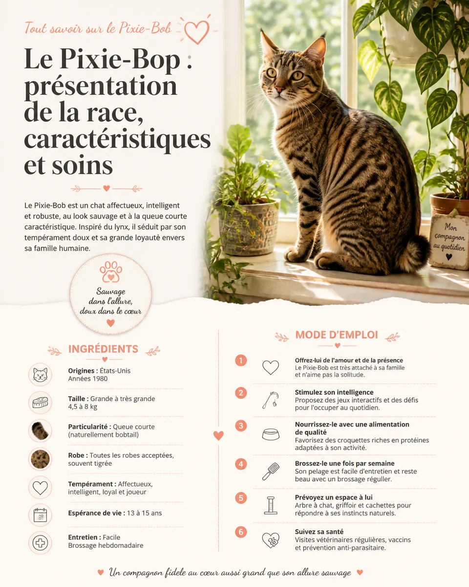 Un chat Pixie-Bop avec ses caractéristiques uniques et ses soins essentiels.