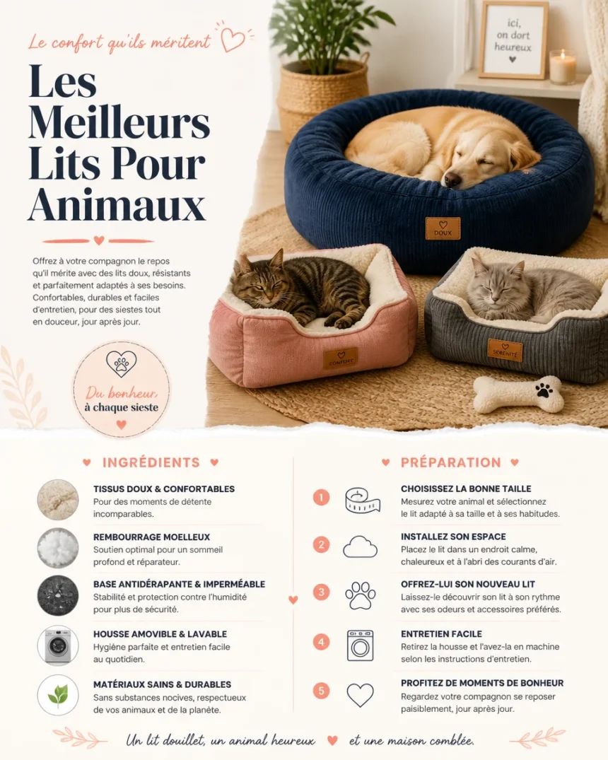 Lits pour animaux confortables et stylés pour le bien-être des animaux de compagnie.