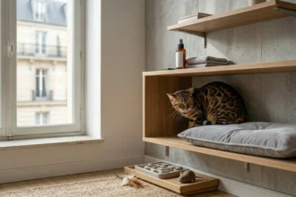 Chat stressé avec signes de stress et conseils pour les réduire