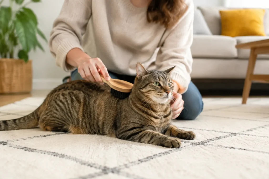 Chat calme pendant une consultation vétérinaire préventive