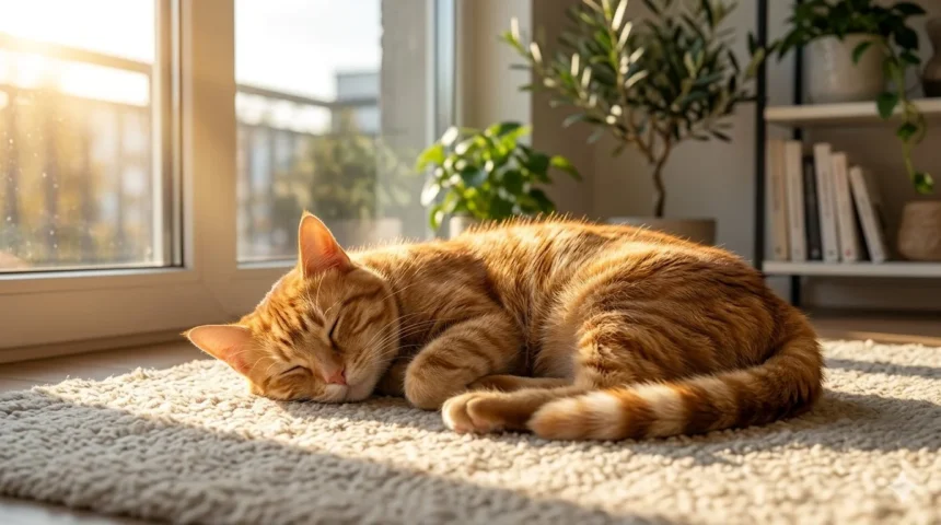 Un chat endormi paisiblement sur un coussin moelleux