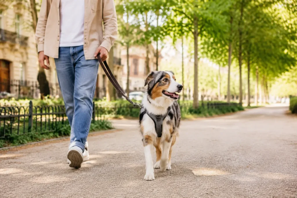 Chien senior profitant d’une promenade courte et adaptée