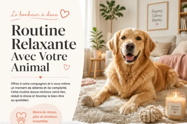 Un moment de détente entre un propriétaire et son animal dans une routine relaxante.