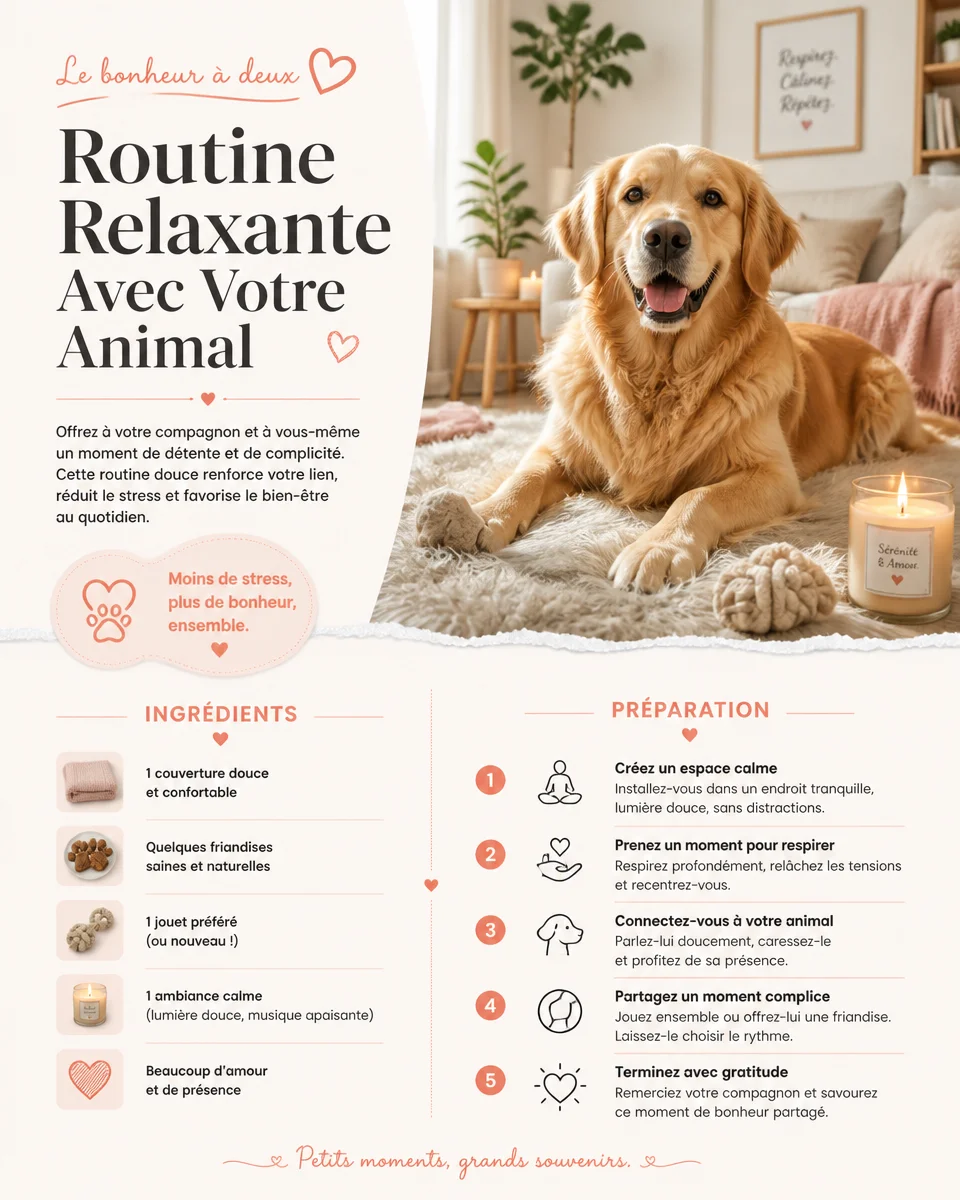 Un moment de détente entre un propriétaire et son animal dans une routine relaxante.