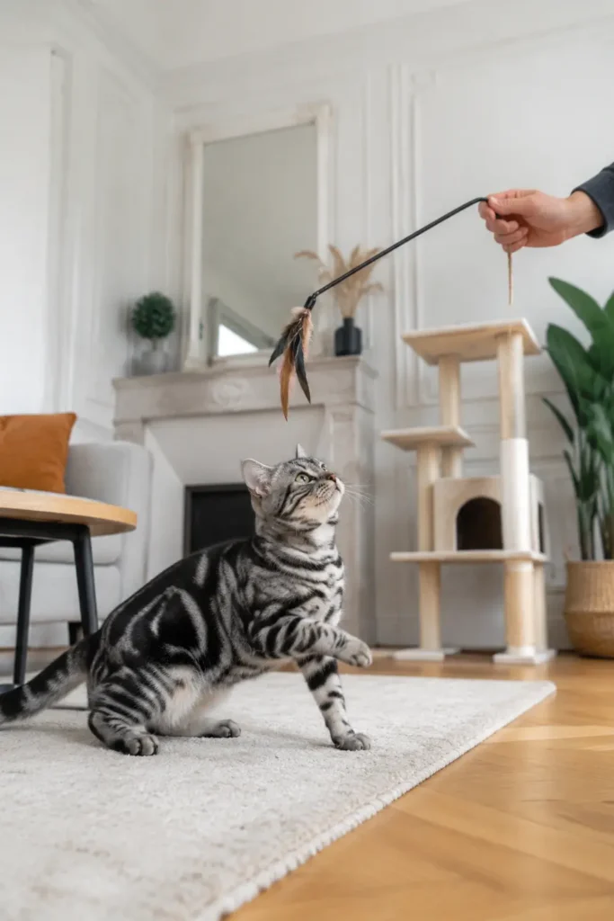 American Shorthair adulte dans un intérieur français lumineu