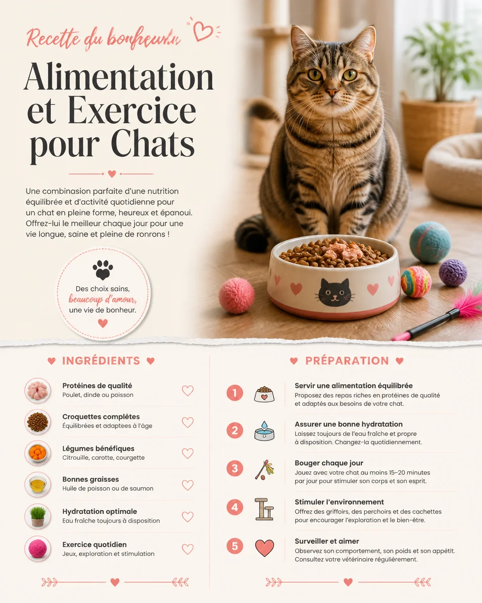 Alimentation et exercice pour chats, essentiel pour leur santé et bien-être.
