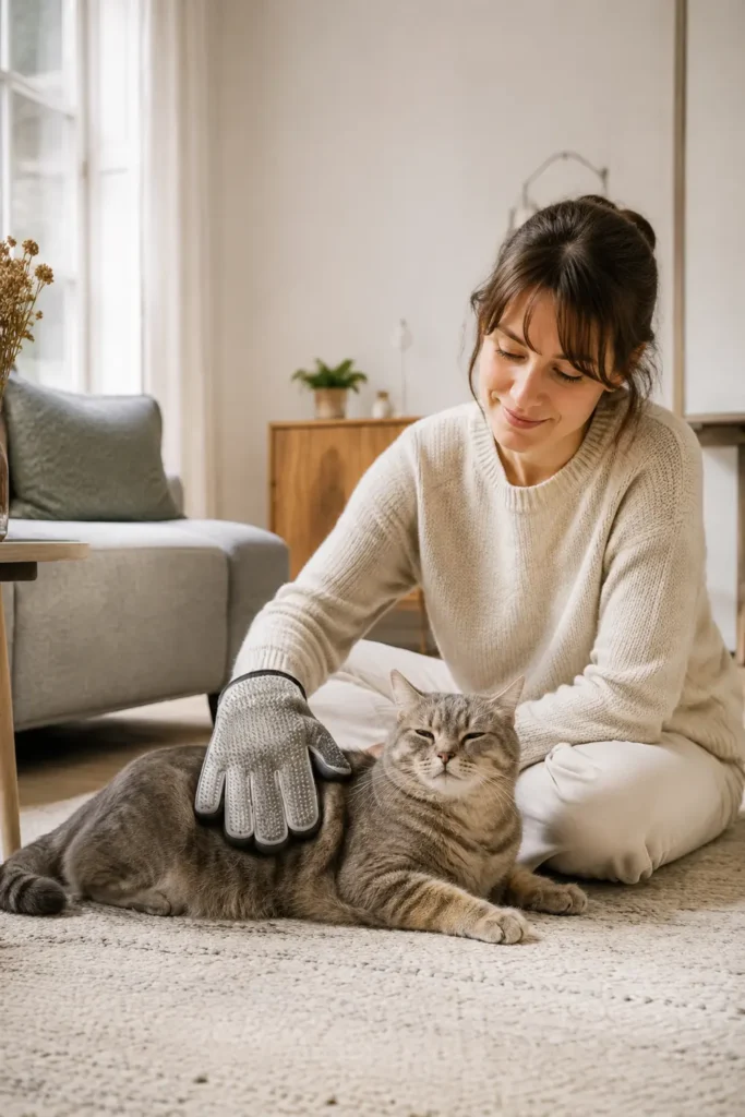Toilettage du chat avec un brossage doux à la maison