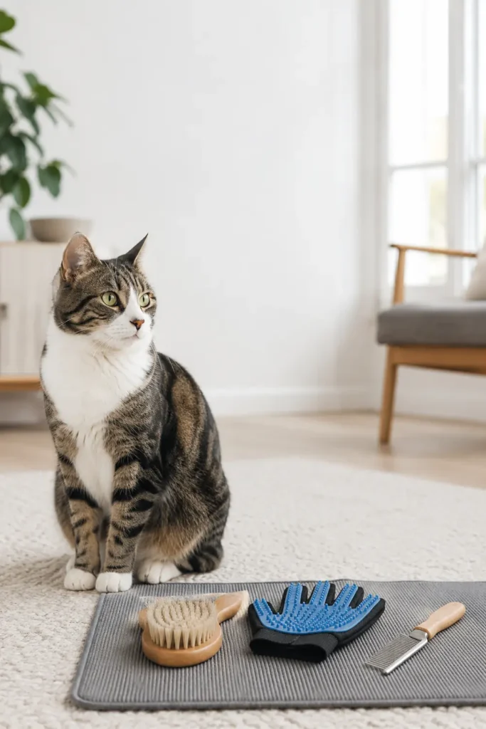 Brossage doux d’un chat à poil long sans contrainte