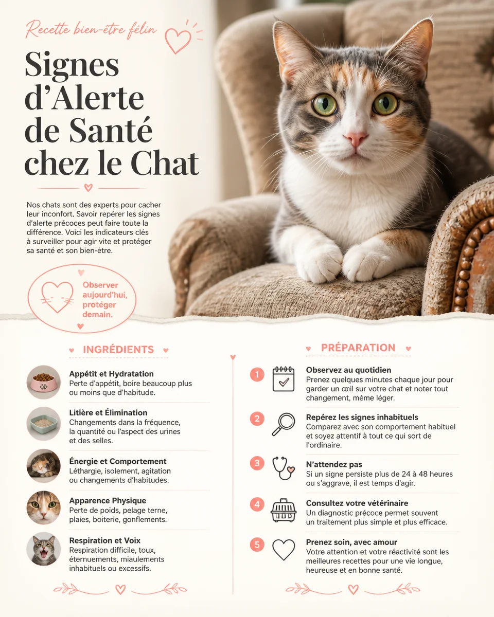 Aperçu des signes de santé importants pour les chats et conseils utiles.