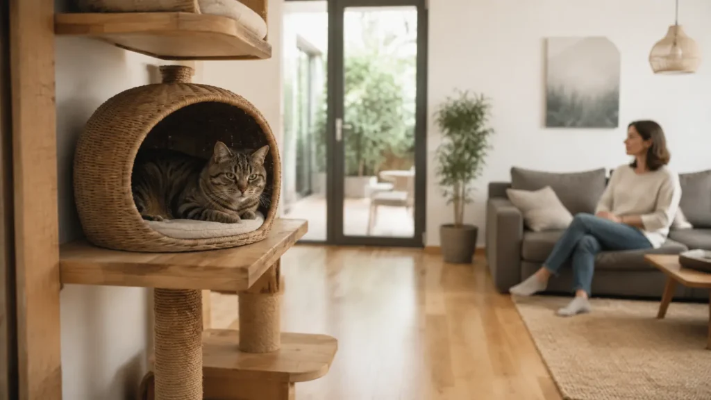 Espace calme avec couchages séparés pour un chat et un chien