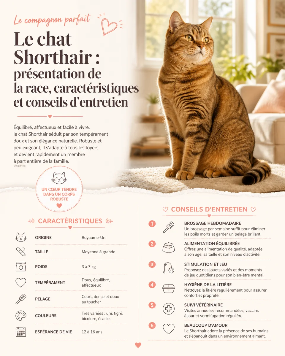 Chat Shorthair aux pelage court, présentation et entretien du chat