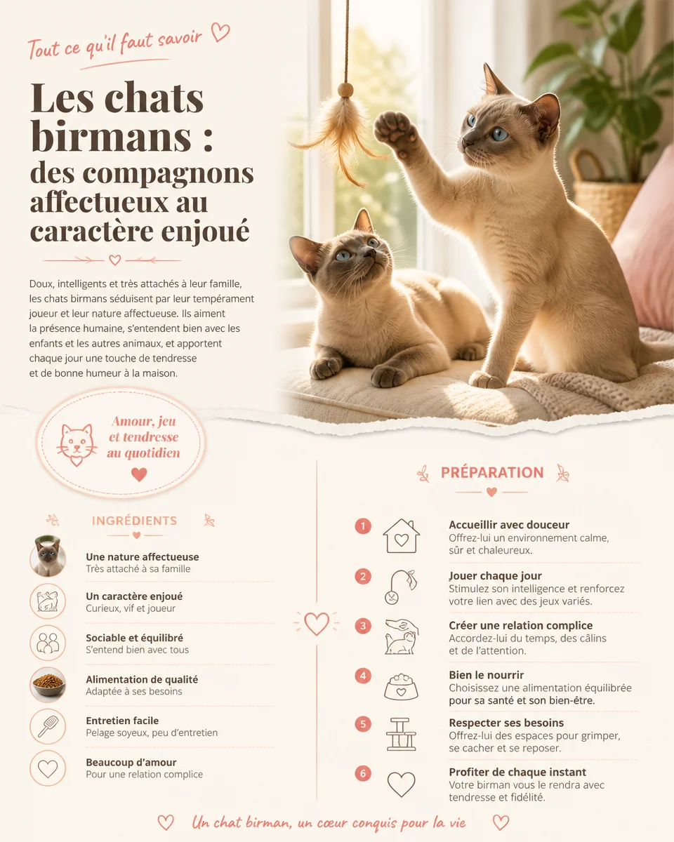 Un chat birman joyeux et affectueux, représentant l'histoire et le caractère de cette race.