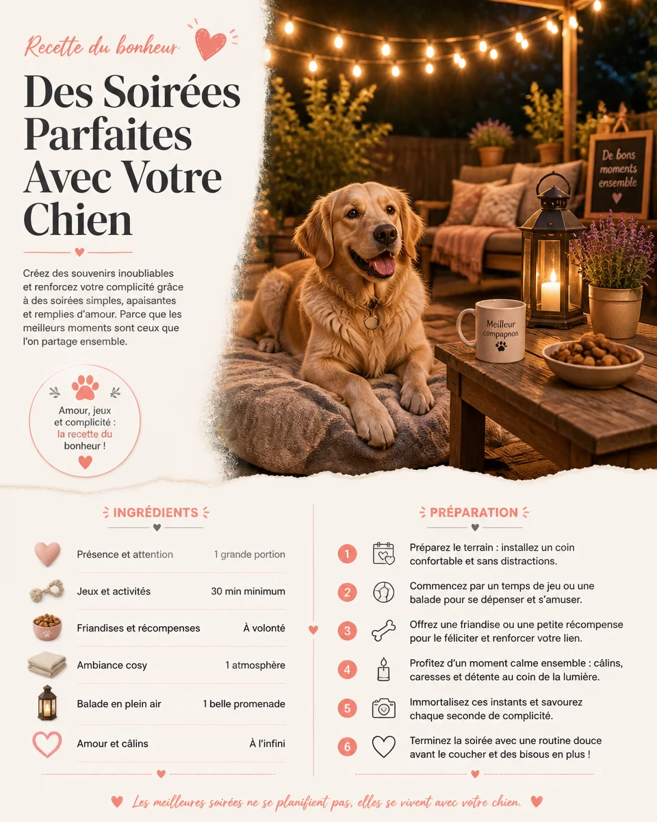 Un chien heureux profitant d'une soirée parfaite avec ses propriétaires