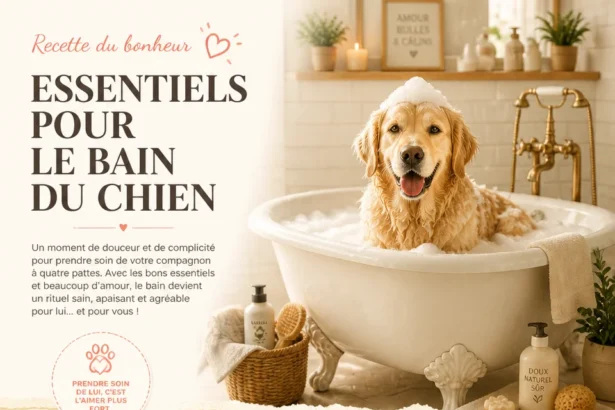 Chien heureux lors d'un bain avec des conseils essentiels et secrets.