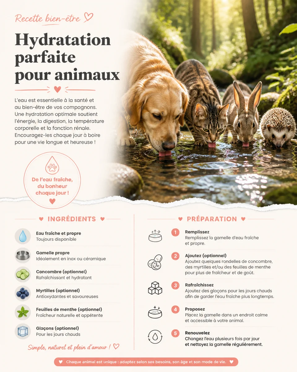 Animaux en pleine santé grâce à une hydratation adéquate.
