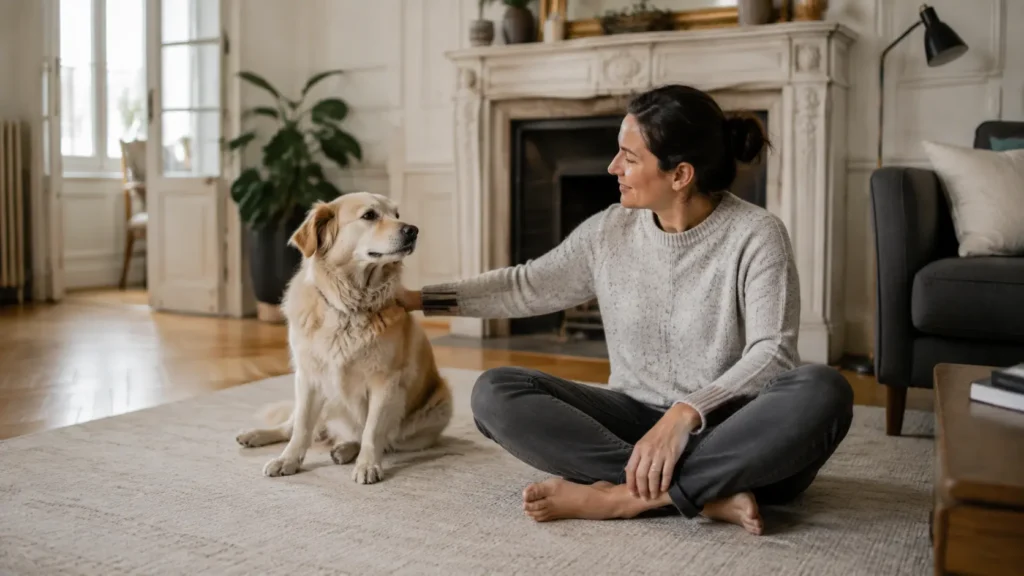 Brossage doux d’un animal calme et consentant