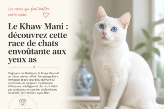 Un chat Khaw Mani avec des yeux de diamant captivants et un pelage élégant.