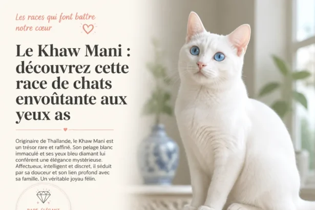 Un chat Khaw Mani avec des yeux de diamant captivants et un pelage élégant.