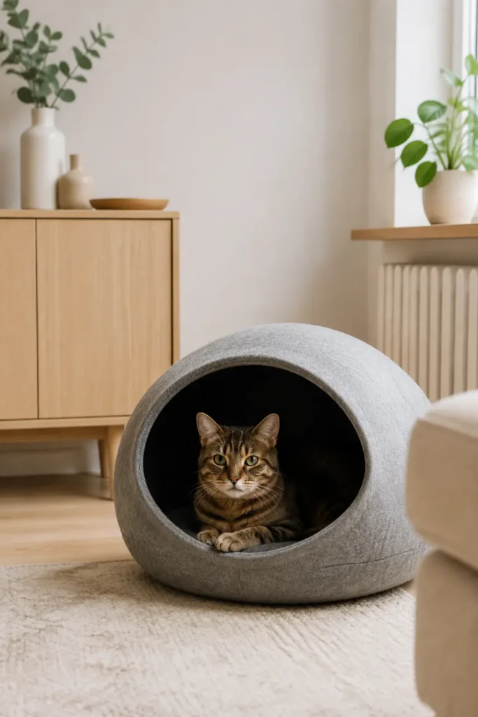 Chat reposant dans un lit couvert correctement ventilé