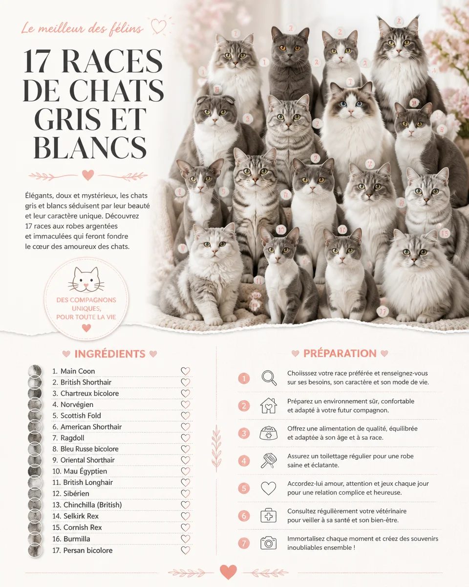 Races de chats gris et blancs avec des descriptions et caractéristiques