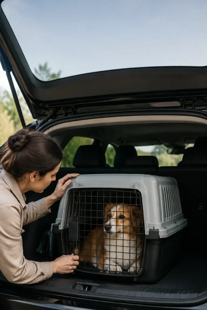 Installation de transport sécurisée pour un chien en voiture