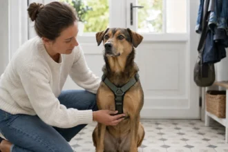 Harnais pour chien correctement ajusté pour la promenade.