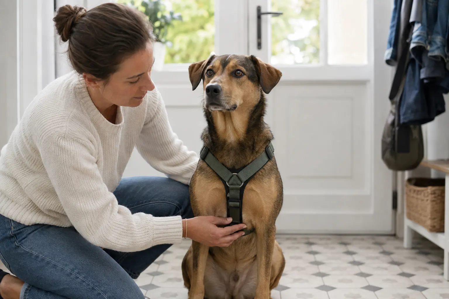 Harnais pour chien correctement ajusté pour la promenade.