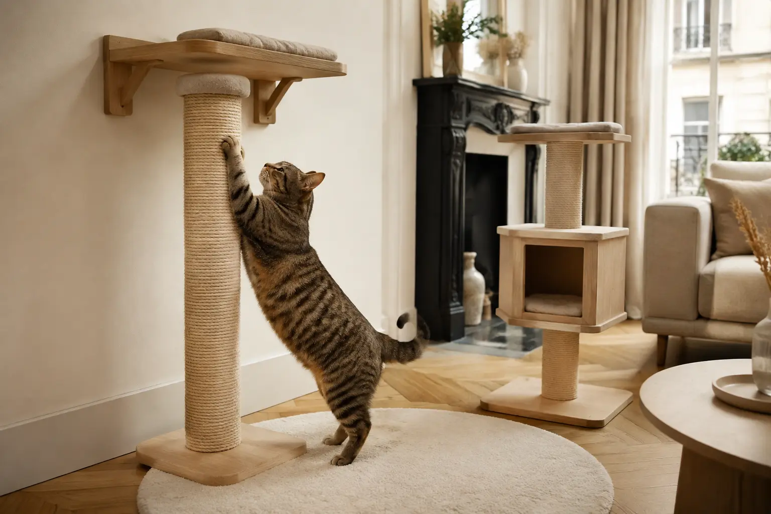 Griffoir stable et espace vertical pour un chat.