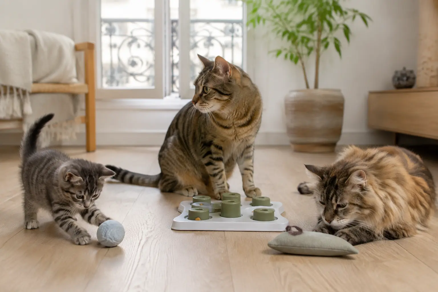 Adapter les jouets au chaton, au chat adulte et au chat senior.