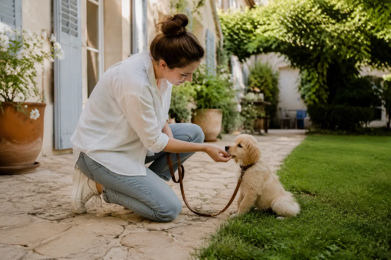 Superviser un chiot dans une zone sécurisée de la maison.