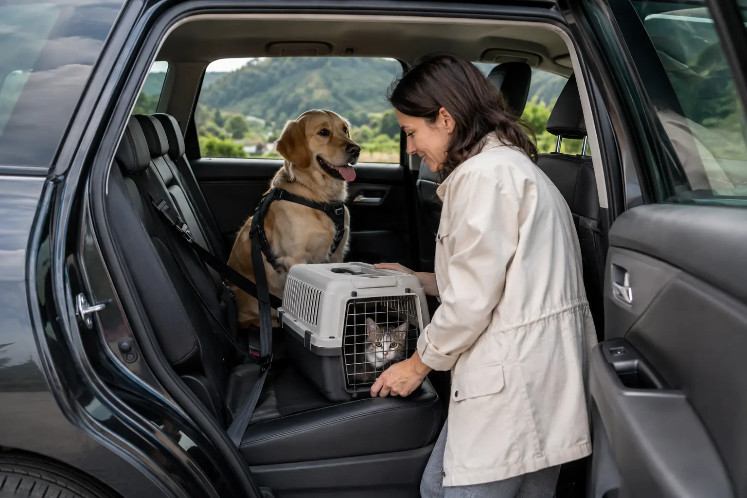 Pause hydratation sécurisée pendant un voyage avec un chien.